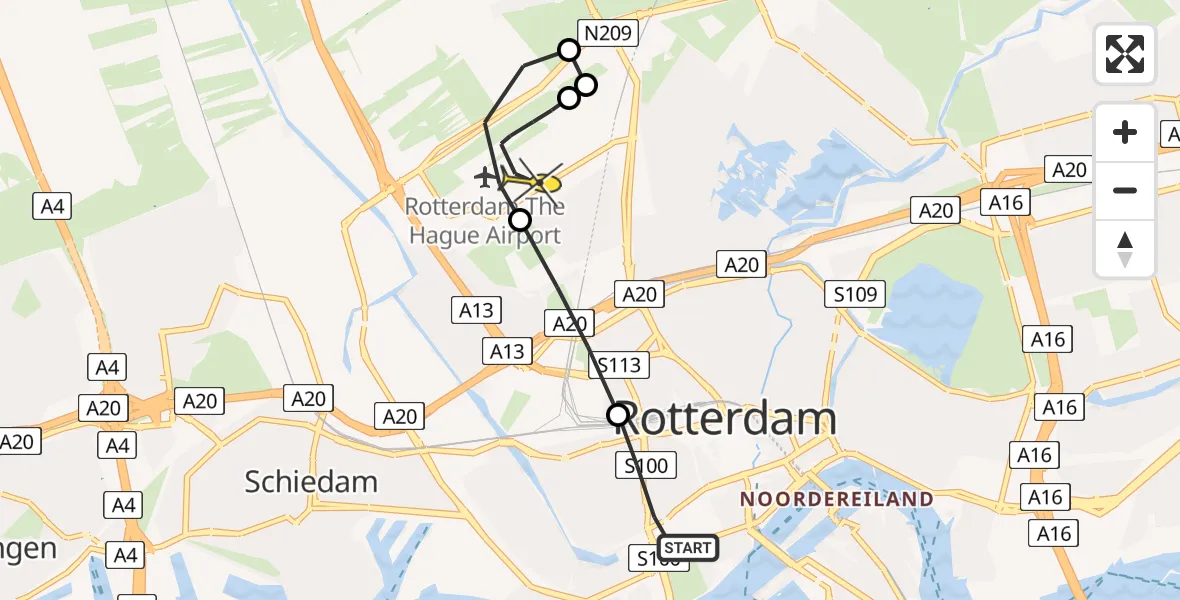 Routekaart van de vlucht: Lifeliner 2 naar Rotterdam The Hague Airport, 1e Middellandstraat