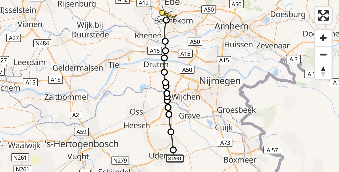 Routekaart van de vlucht: Lifeliner 3 naar Bennekom, De Bunders