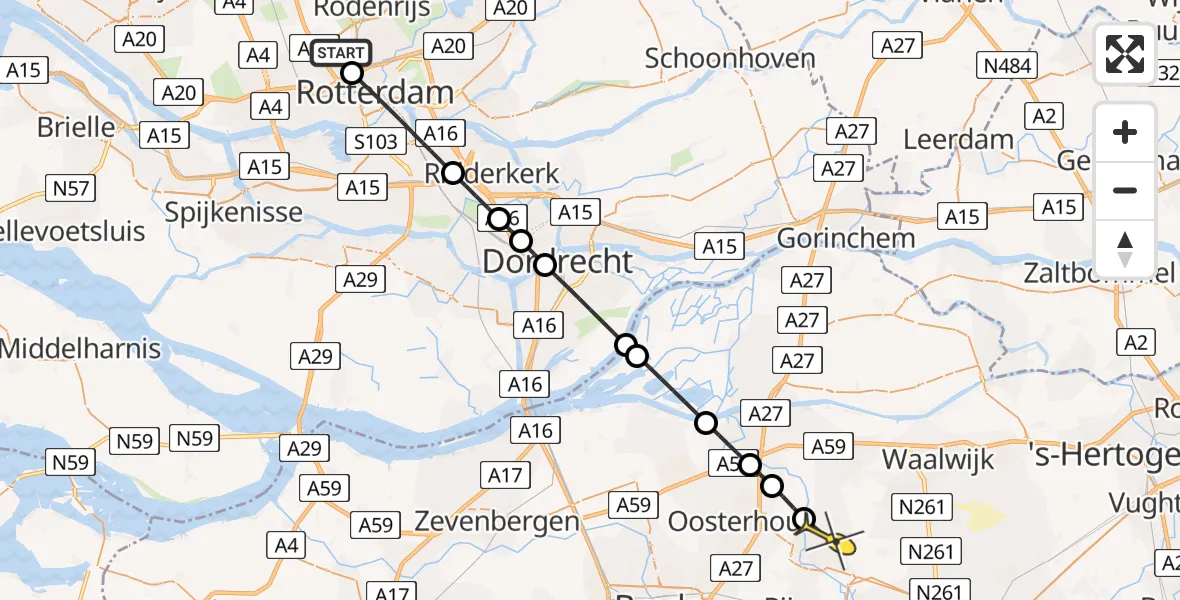 Routekaart van de vlucht: Lifeliner 2 naar Dongen, Terletweg