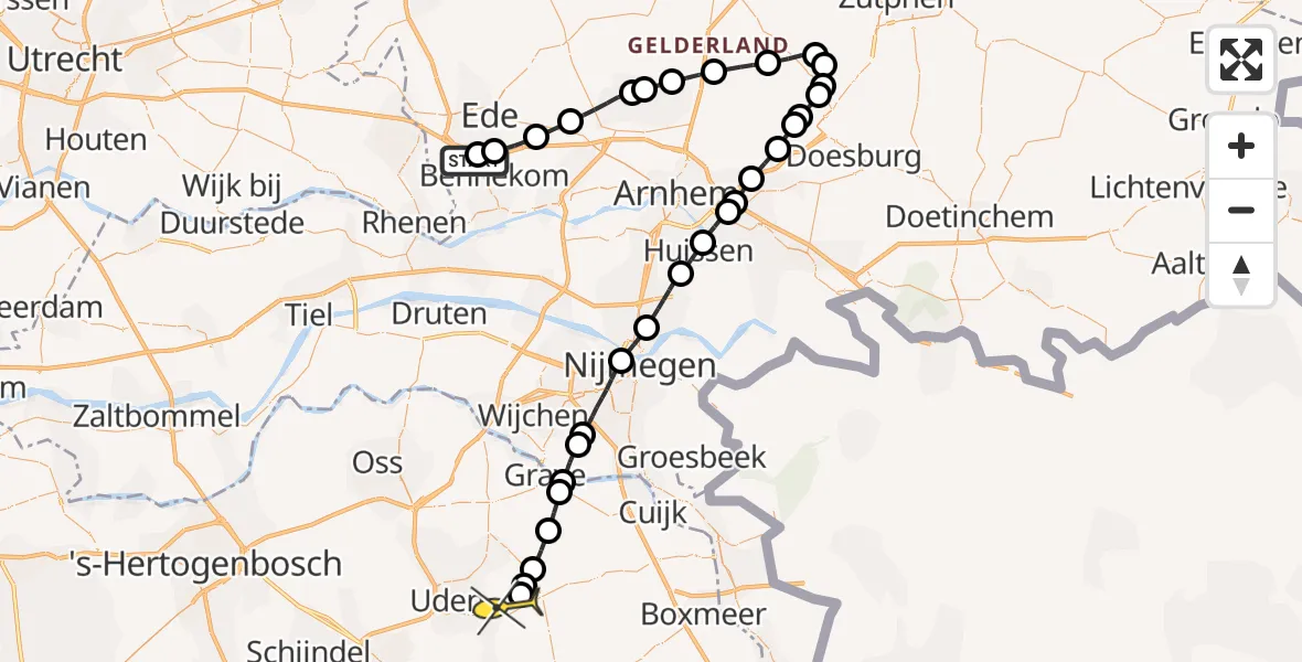 Routekaart van de vlucht: Lifeliner 3 naar Vliegbasis Volkel, Kanonnenpad