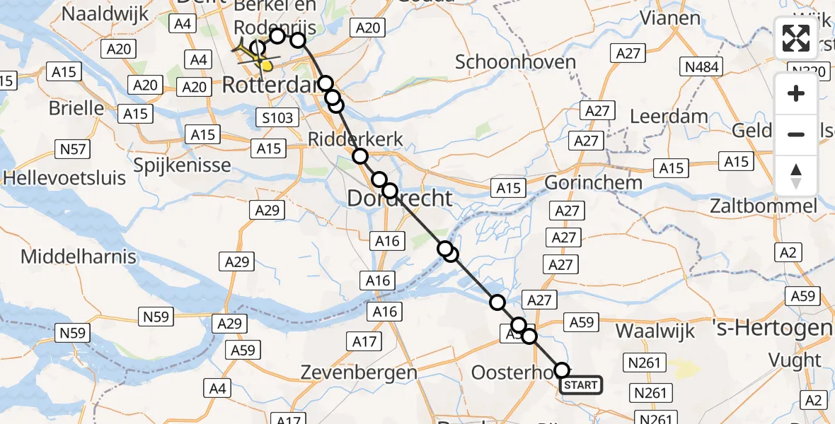 Routekaart van de vlucht: Lifeliner 2 naar Rotterdam The Hague Airport, Bijvoetstraat