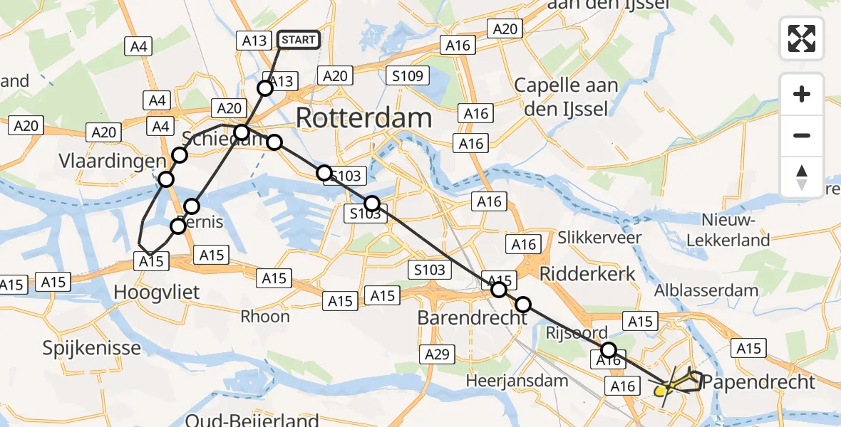 Routekaart van de vlucht: Lifeliner 2 naar Hendrik-Ido-Ambacht, Zestienhovensekade