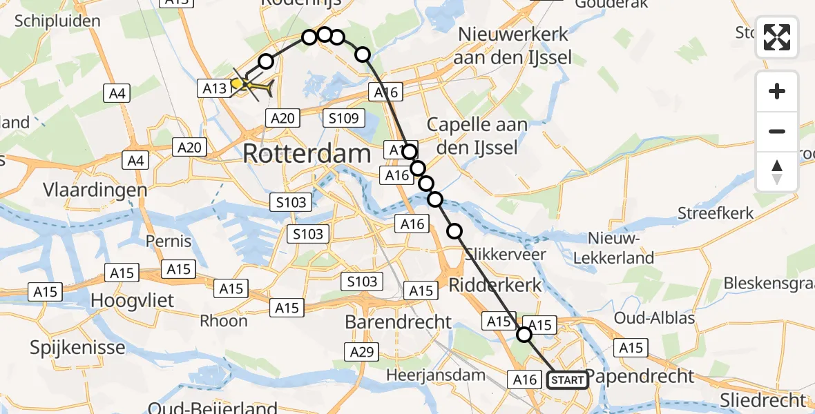Routekaart van de vlucht: Lifeliner 2 naar Rotterdam The Hague Airport, Sophiapark