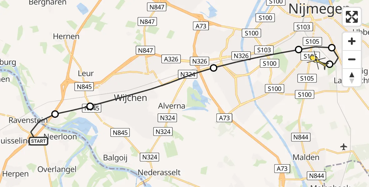 Routekaart van de vlucht: Lifeliner 3 naar Radboud Universitair Medisch Centrum, Ravenstein, Veer