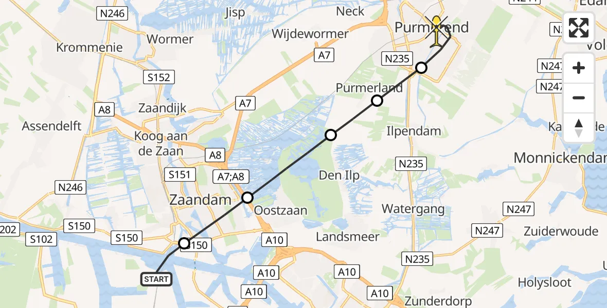 Routekaart van de vlucht: Lifeliner 1 naar Purmerend, Grote Tocht