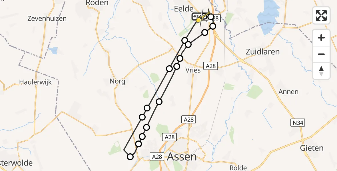 Routekaart van de vlucht: Lifeliner 4 naar Groningen Airport Eelde, Moespot