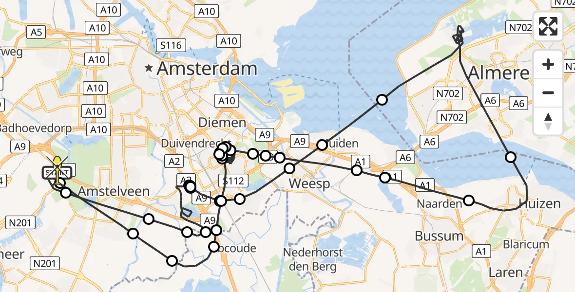 Vluchtroute Politiehelikopter van Schiphol naar Schiphol