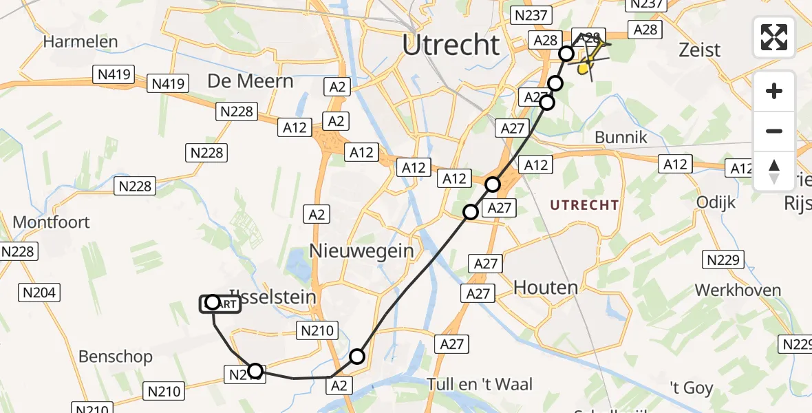 Routekaart van de vlucht: Lifeliner 2 naar Universitair Medisch Centrum Utrecht, Weg der Verenigde Naties
