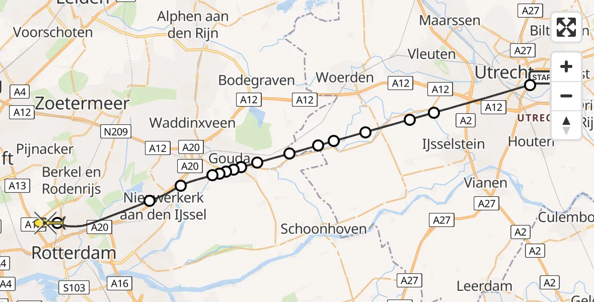 Routekaart van de vlucht: Lifeliner 2 naar Rotterdam The Hague Airport, Toulouselaan
