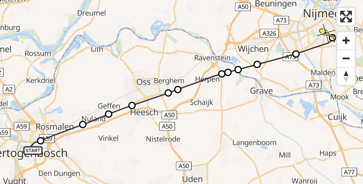 Routekaart van de vlucht: Lifeliner 3 naar Radboud Universitair Medisch Centrum, Stadionlaan