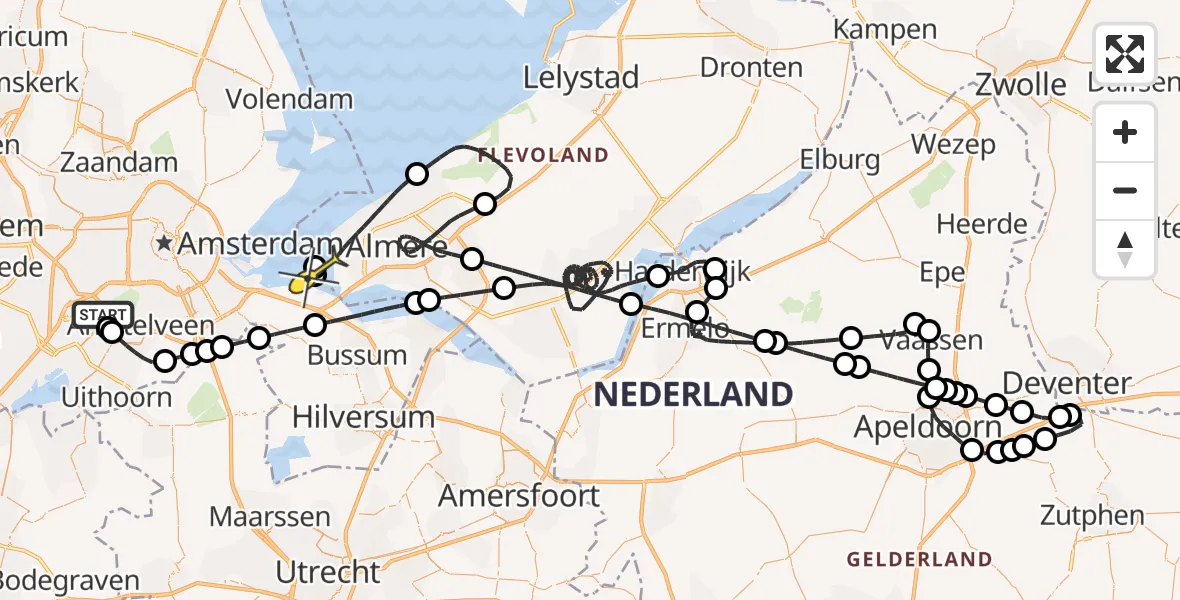 Routekaart van de vlucht: Politieheli naar Muiden, Halim P.K. straat