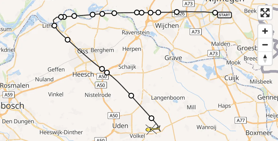 Routekaart van de vlucht: Lifeliner 3 naar Vliegbasis Volkel, Koedoestraat