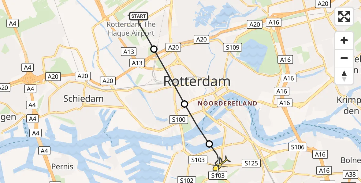 Routekaart van de vlucht: Lifeliner 2 naar Rotterdam, Terletpad