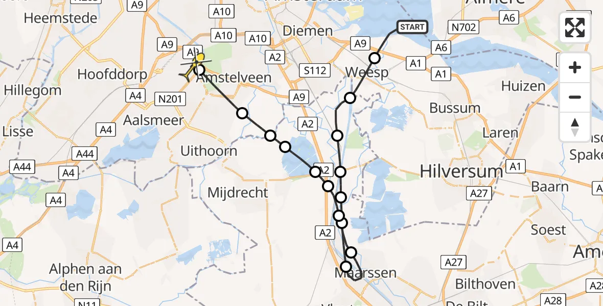 Routekaart van de vlucht: Politiehelikopter naar Schiphol, De Drost