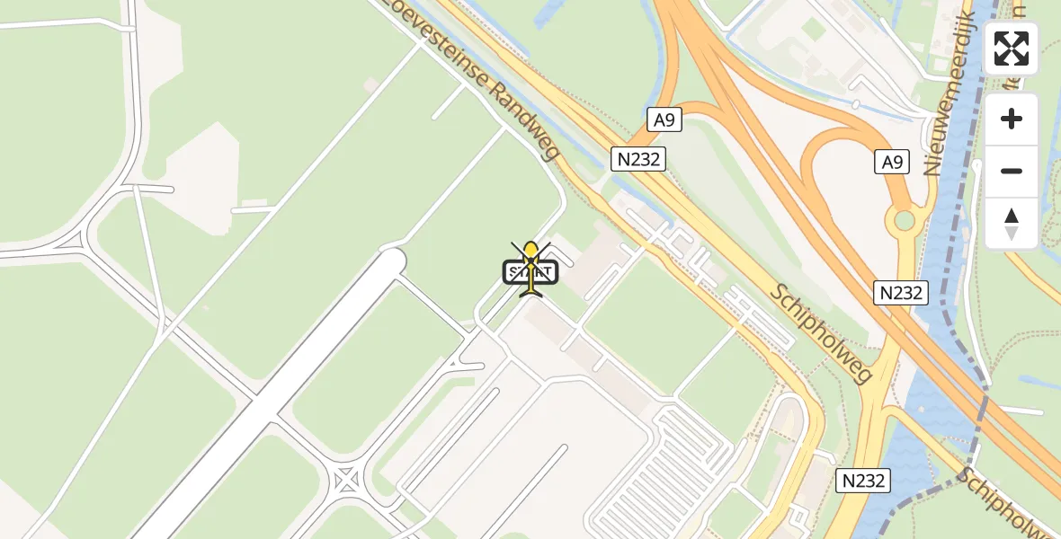 Routekaart van de vlucht: Politieheli naar Schiphol, Loevesteinse Randweg
