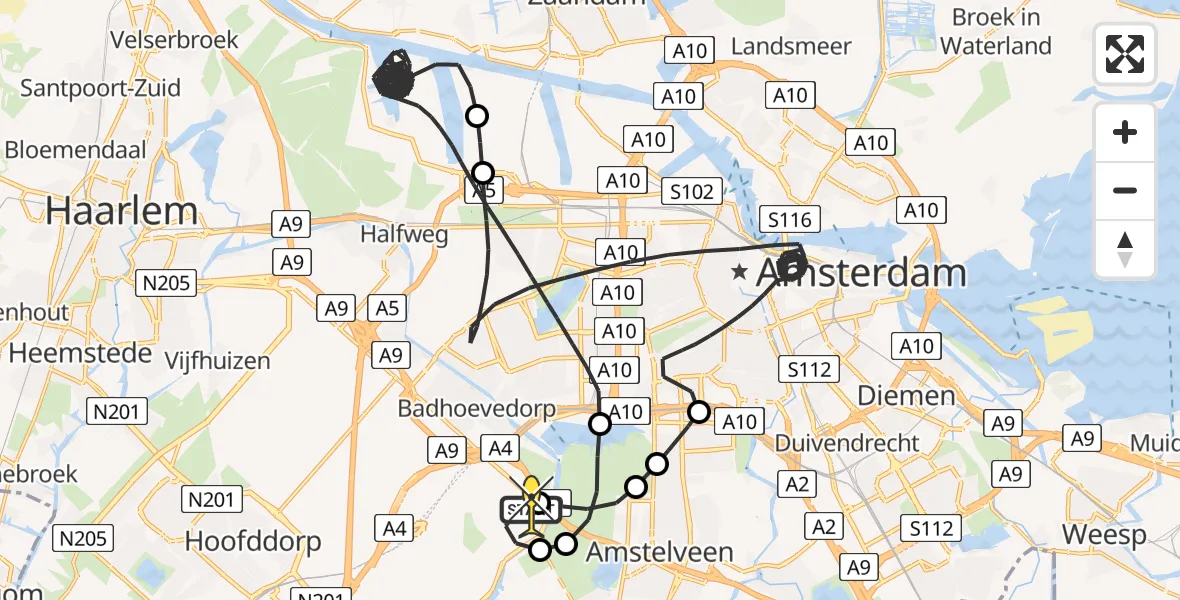 Routekaart van de vlucht: Politieheli naar Schiphol, Voltweg