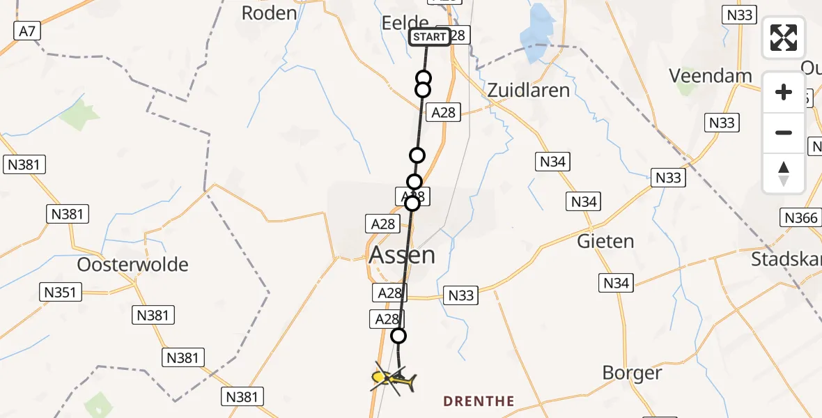 Routekaart van de vlucht: Lifeliner 4 naar Hooghalen, Norgerweg