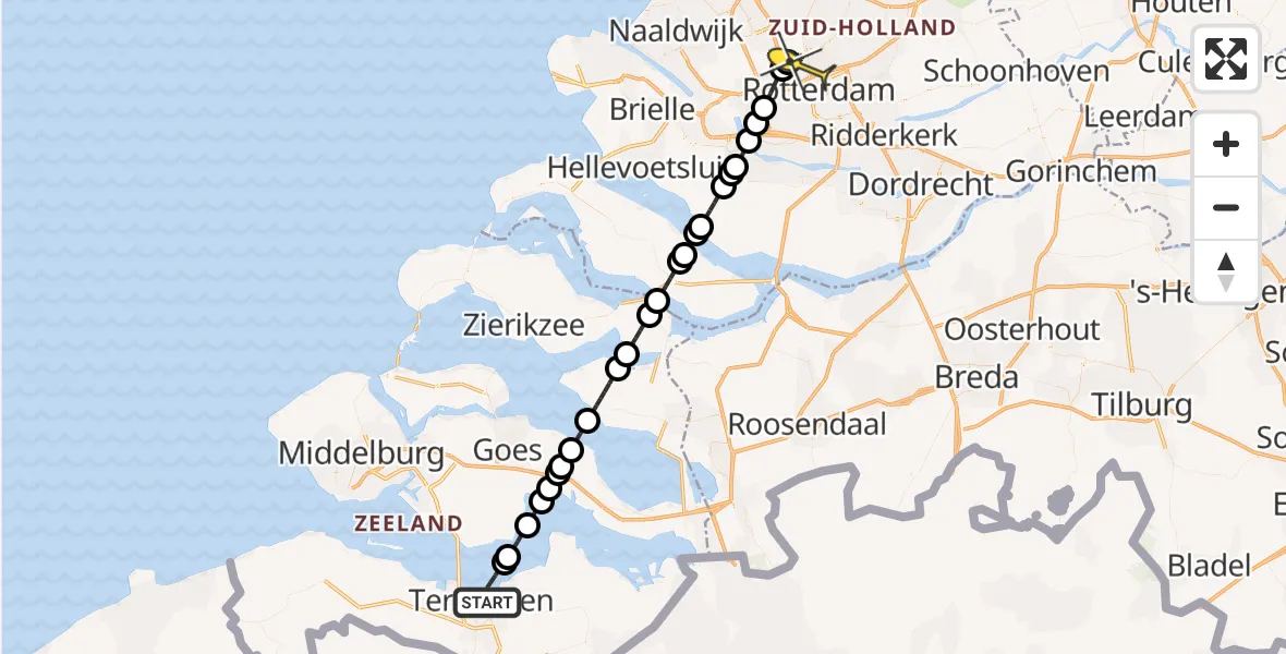 Routekaart van de vlucht: Lifeliner 2 naar Rotterdam The Hague Airport, Rembrandtlaan