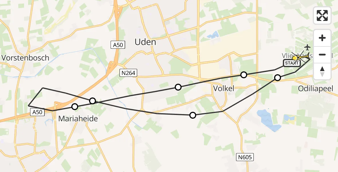 Routekaart van de vlucht: Lifeliner 3 naar Vliegbasis Volkel, Zeelandsedijk