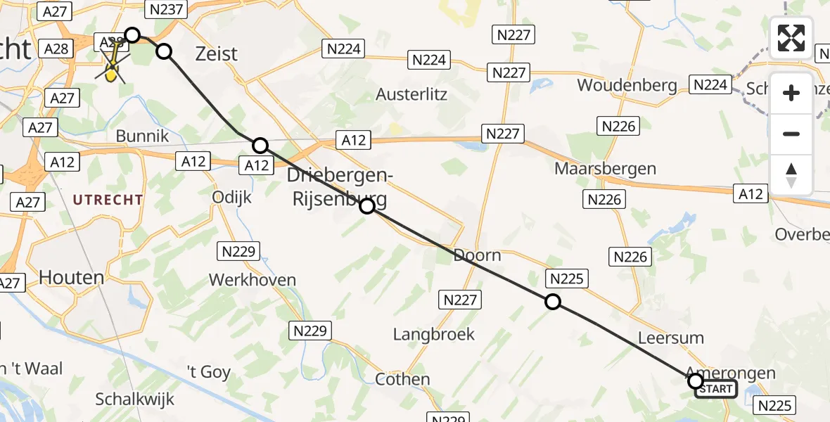 Routekaart van de vlucht: Lifeliner 2 naar Universitair Medisch Centrum Utrecht, Zuylesteinseweg