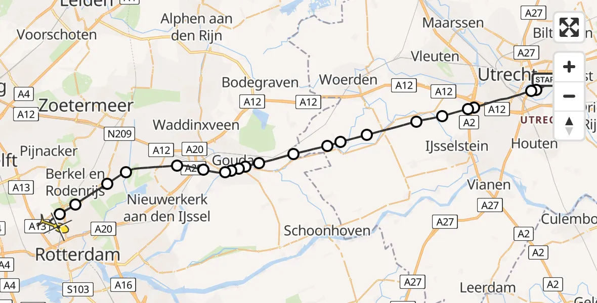 Routekaart van de vlucht: Lifeliner 2 naar Rotterdam The Hague Airport, Hoge Bospad