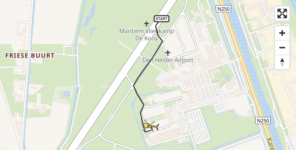 Routekaart van de vlucht: Kustwachthelikopter naar Vliegveld De Kooy, Luchthavenweg