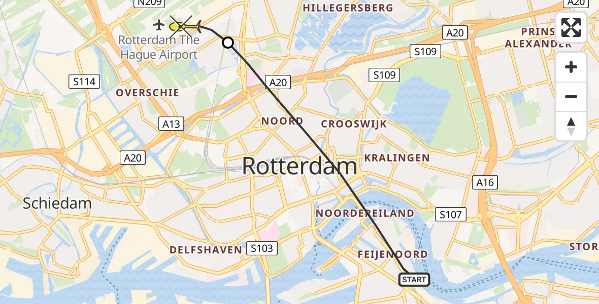Routekaart van de vlucht: Lifeliner 2 naar Rotterdam The Hague Airport, Oranjeboomstraat