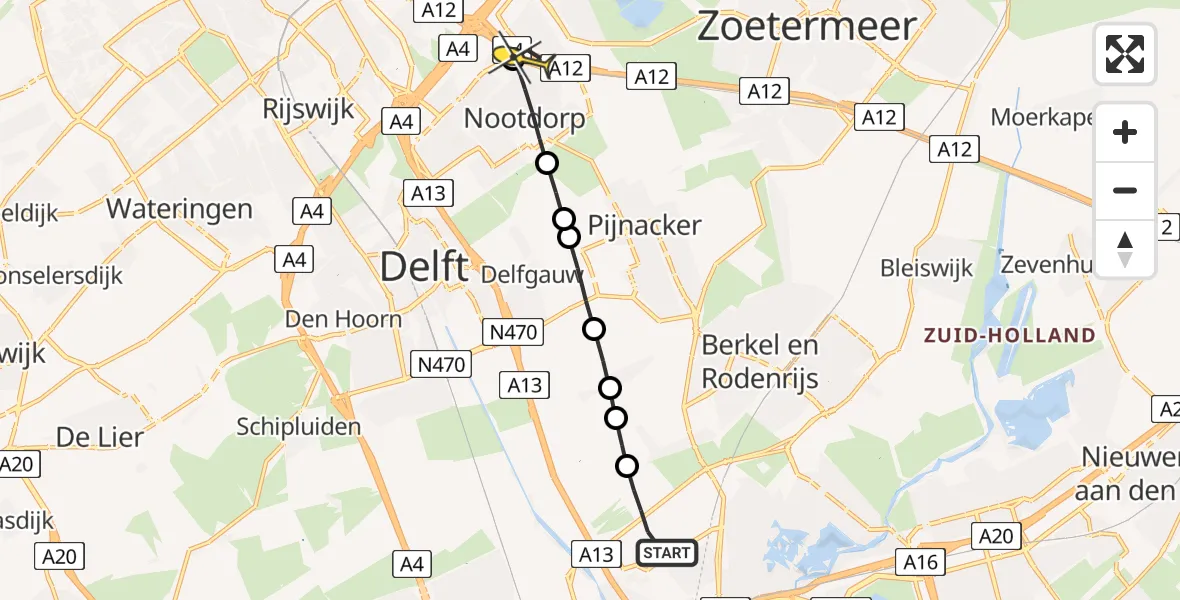 Routekaart van de vlucht: Lifeliner 2 naar Den Haag, Ypenburgse Stationsweg