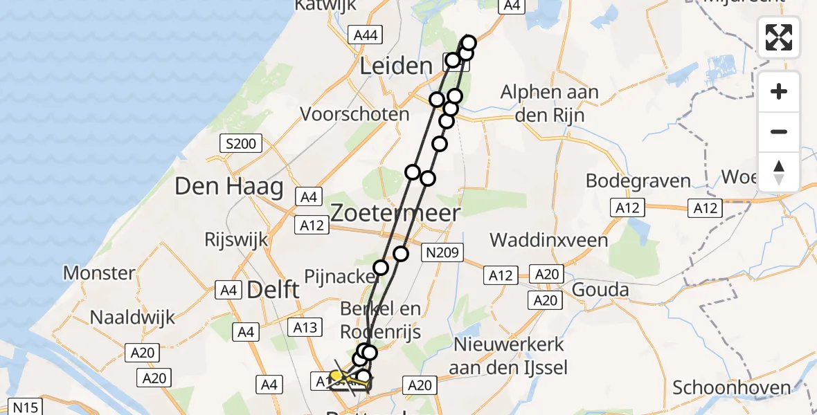 Routekaart van de vlucht: Lifeliner 2 naar Rotterdam The Hague Airport, Landscheiding