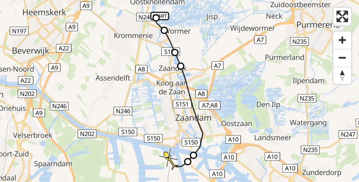 Routekaart van de vlucht: Lifeliner 1 naar Amsterdam Heliport, Poortwachter
