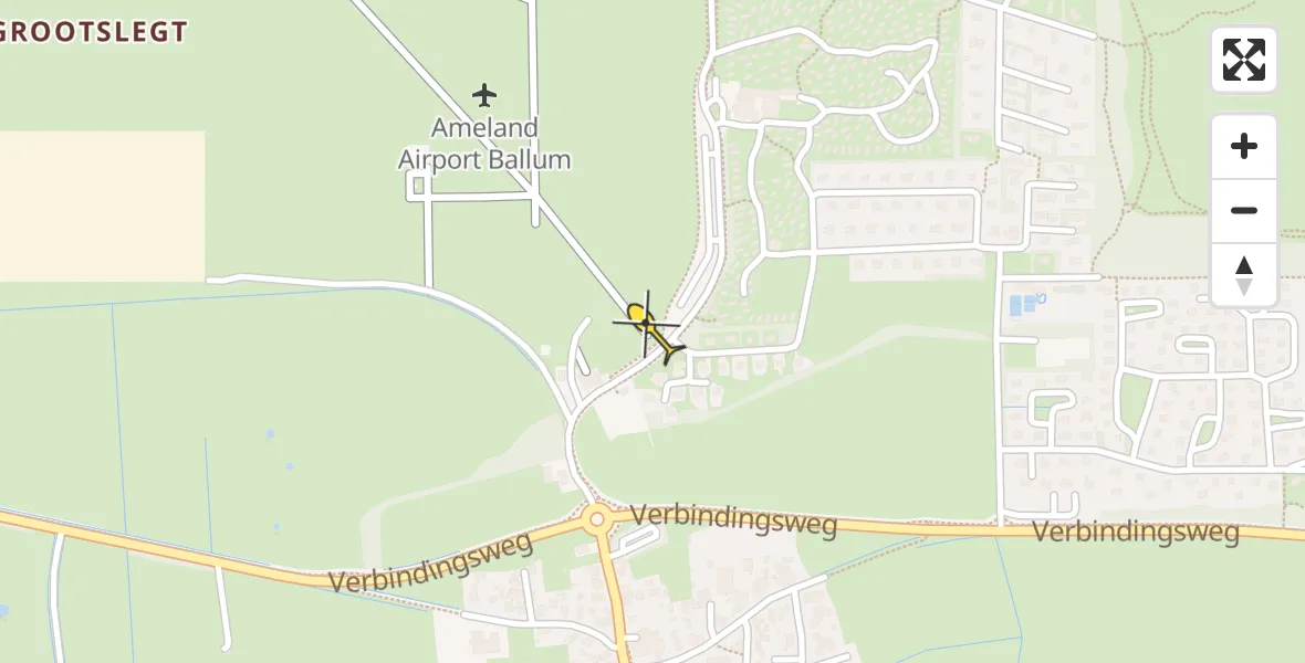 Routekaart van de vlucht: Ambulancehelikopter naar Ameland Airport Ballum
