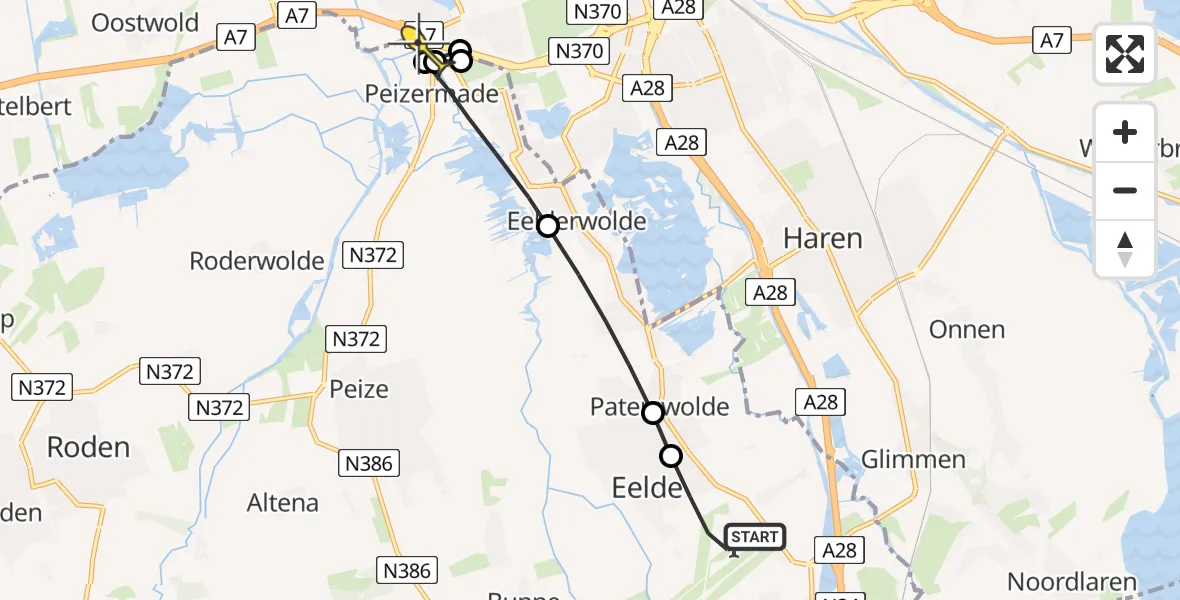 Routekaart van de vlucht: Lifeliner 4 naar Peize, Esweg