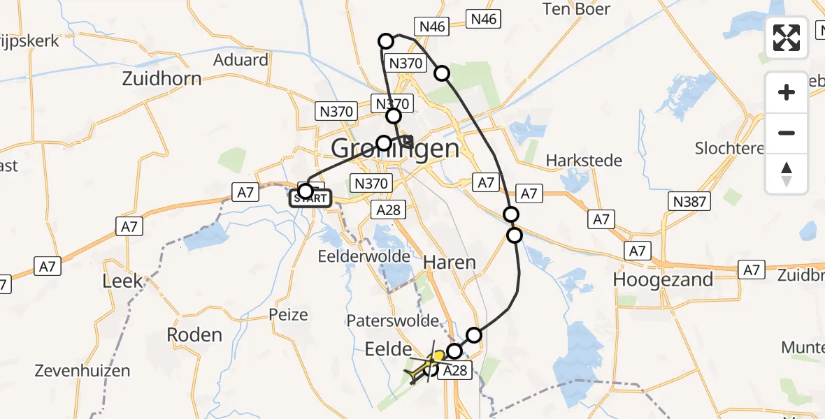 Routekaart van de vlucht: Lifeliner 4 naar Groningen Airport Eelde, Johan van Zwedenlaan