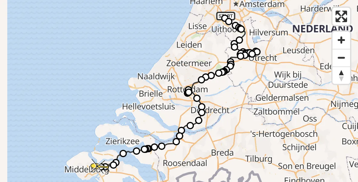 Routekaart van de vlucht: Politieheli naar Vliegveld Midden-Zeeland, Zanderijstraat