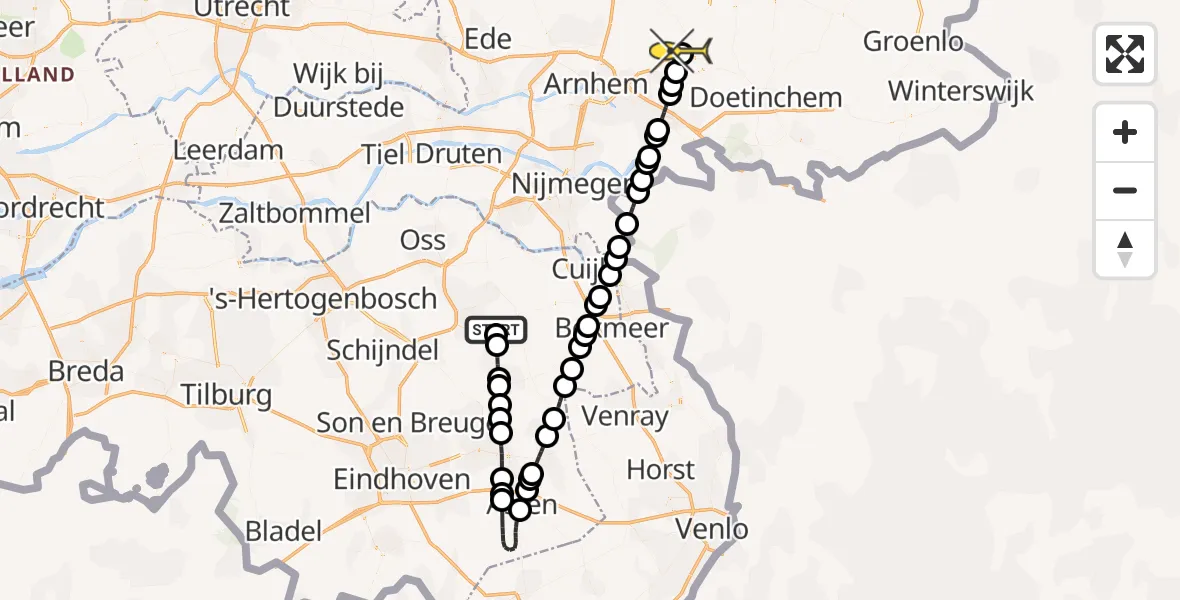 Routekaart van de vlucht: Lifeliner 3 naar Ellecom, Oosterheidestraat