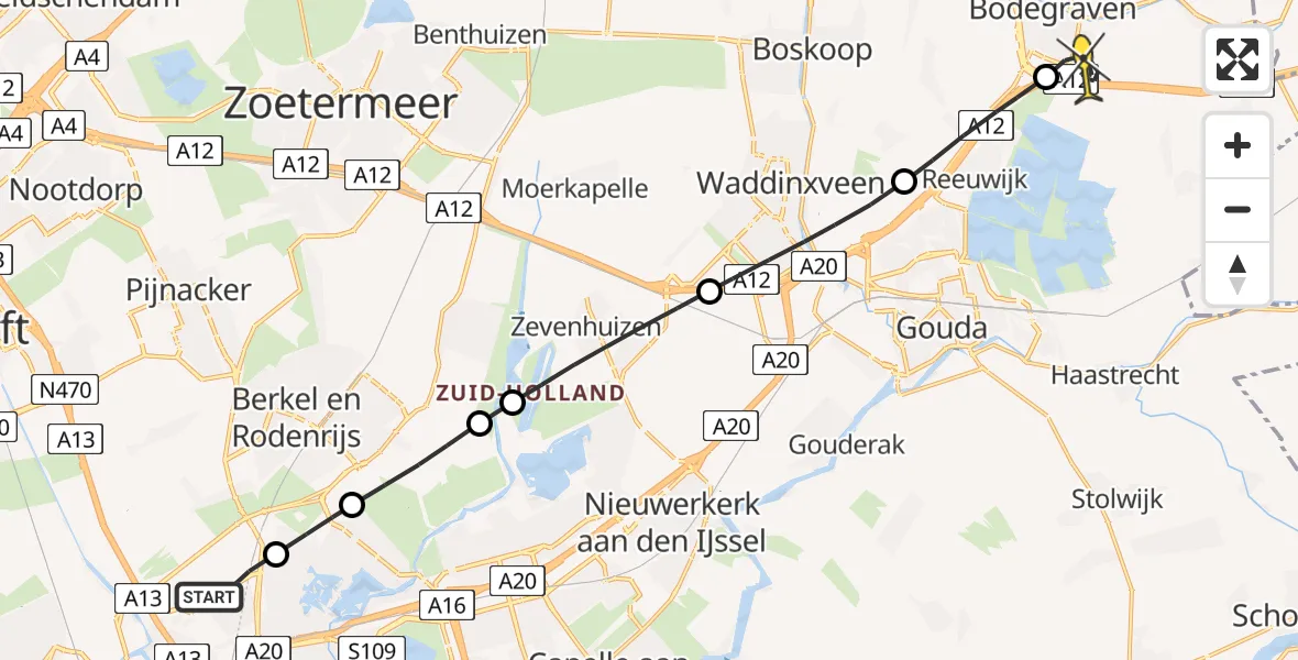 Routekaart van de vlucht: Lifeliner 2 naar Bodegraven, Tempelhof