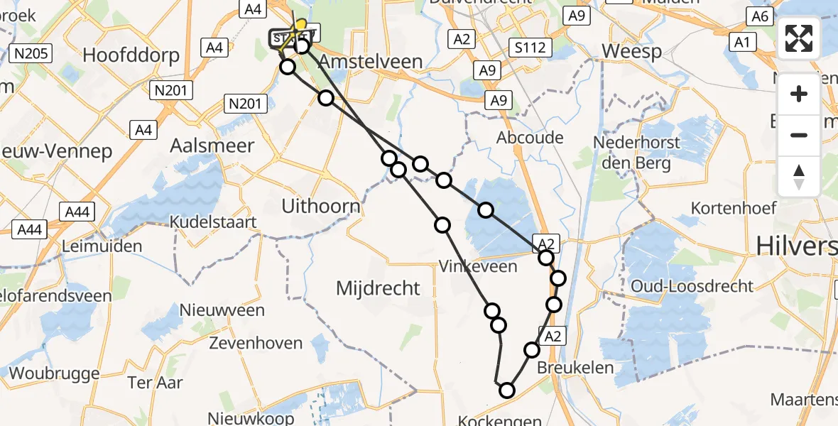 Routekaart van de vlucht: Politieheli naar Schiphol, Westerkimweg