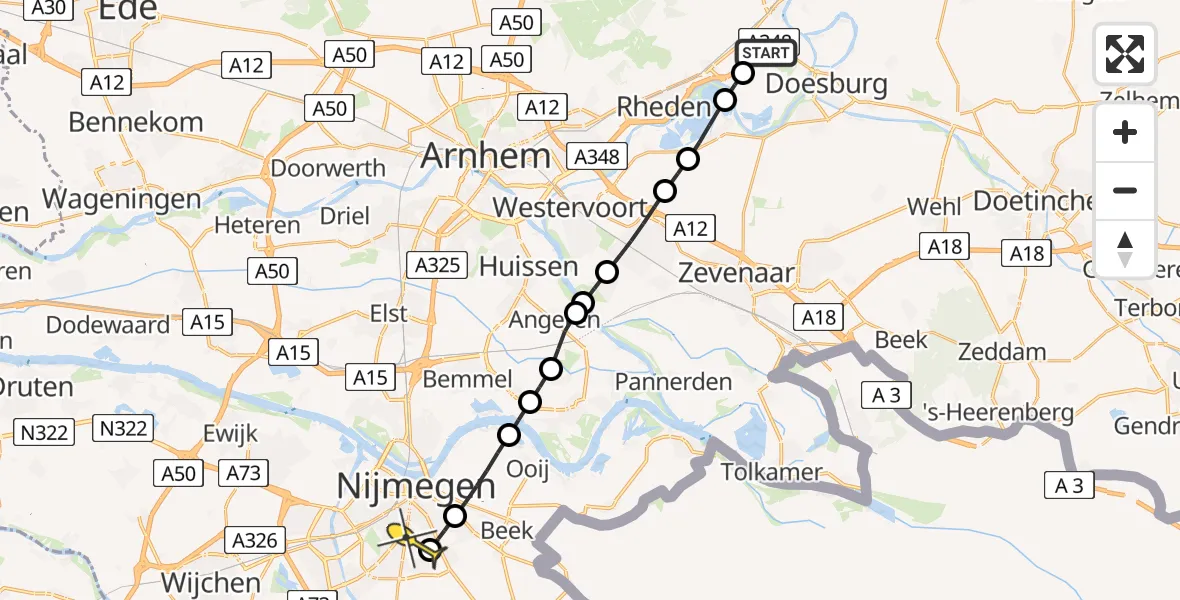 Routekaart van de vlucht: Lifeliner 3 naar Radboud Universitair Medisch Centrum, Middelste Beek
