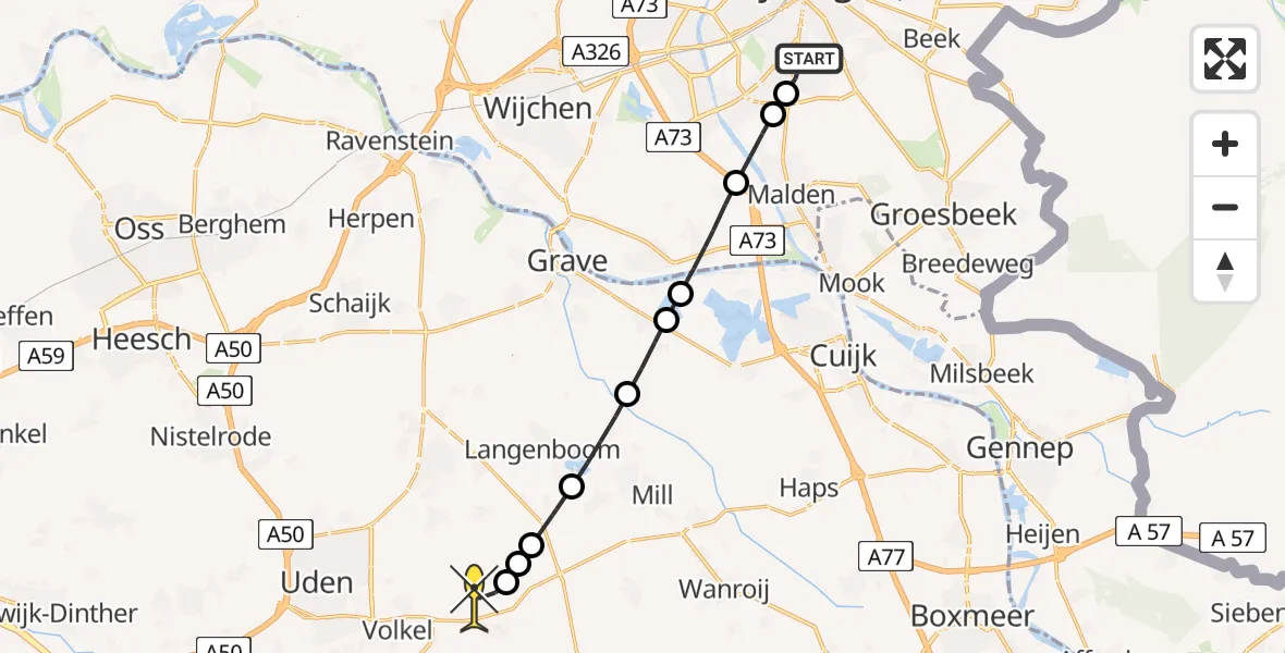 Routekaart van de vlucht: Lifeliner 3 naar Vliegbasis Volkel, Burggraafstraat