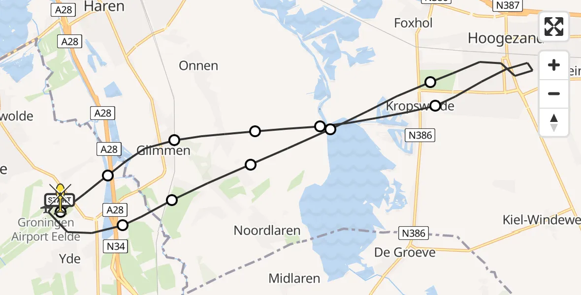 Routekaart van de vlucht: Lifeliner 4 naar Groningen Airport Eelde, Vissersweg