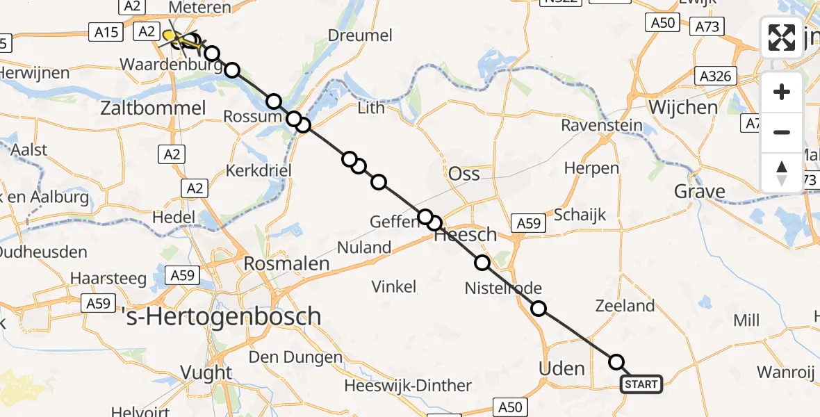 Routekaart van de vlucht: Lifeliner 3 naar Waardenburg, Jagersveld