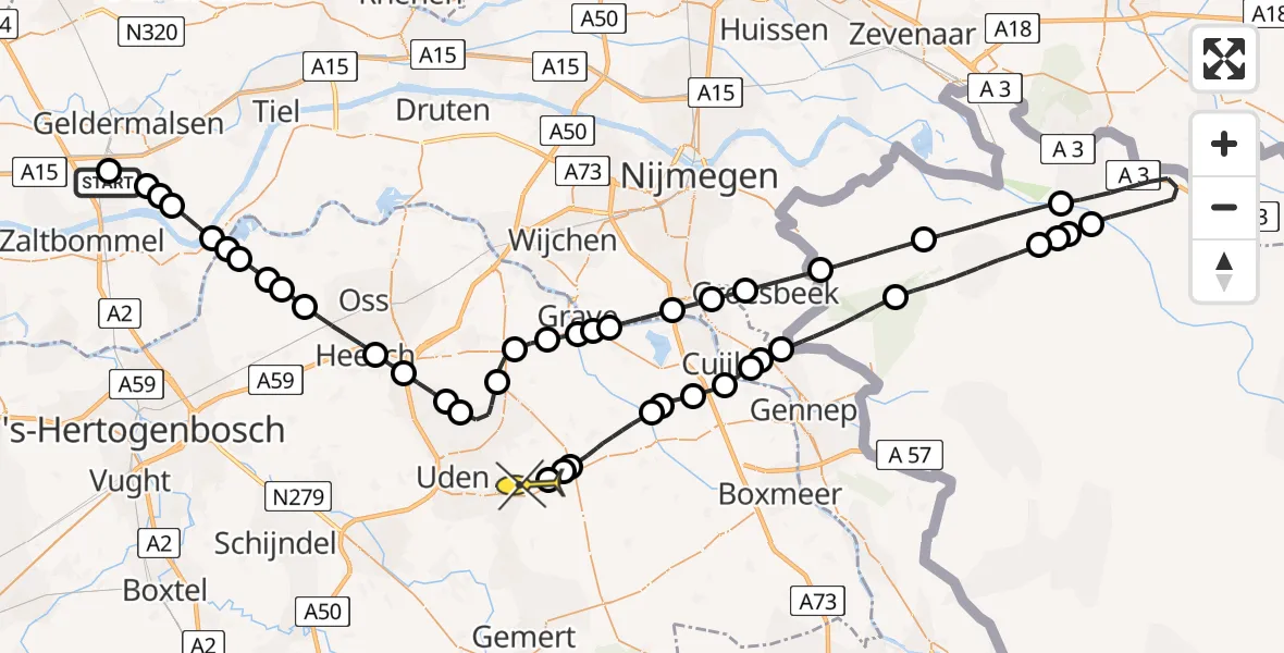 Routekaart van de vlucht: Lifeliner 3 naar Vliegbasis Volkel, Steenweg Noord