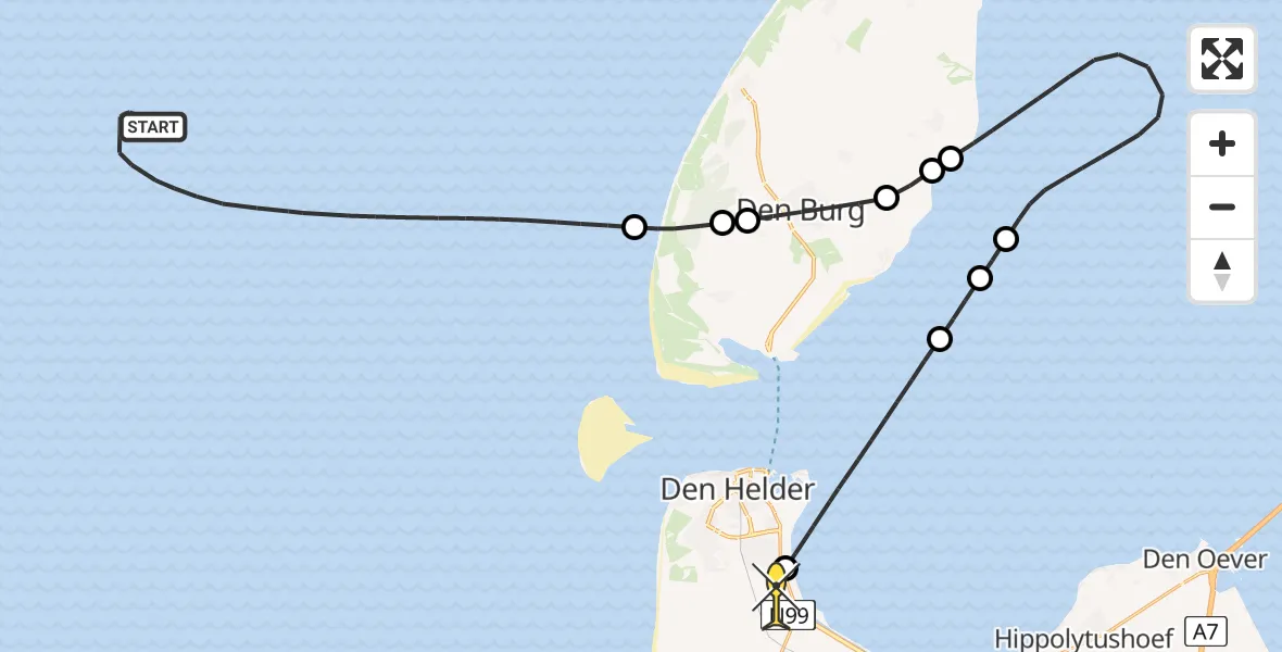 Routekaart van de vlucht: Kustwachthelikopter naar Vliegveld De Kooy, Luchthavenweg
