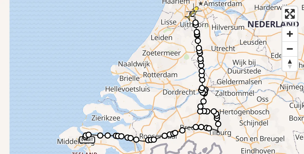 Routekaart van de vlucht: Politiehelikopter naar Schiphol, Lamsoor
