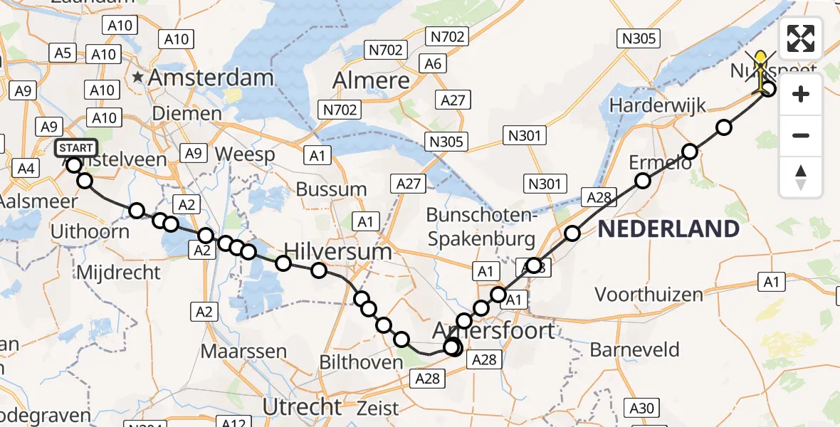 Routekaart van de vlucht: Politieheli naar Nunspeet, Westerkimweg
