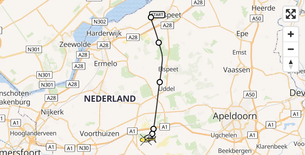 Routekaart van de vlucht: Politieheli naar Kootwijk, Rijnvis
