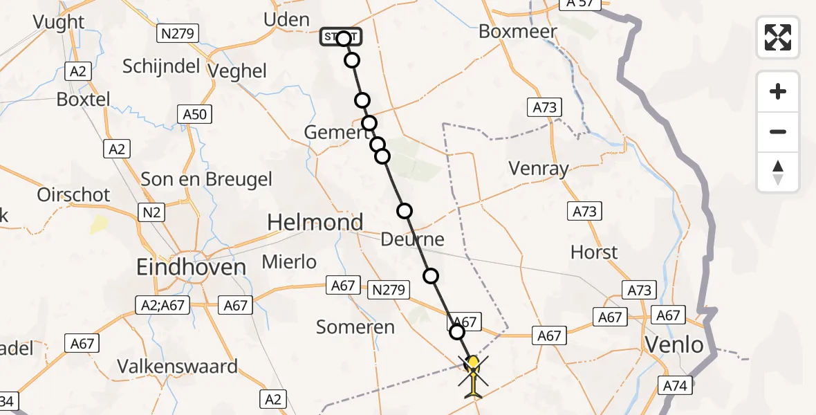 Routekaart van de vlucht: Lifeliner 3 naar Meijel, Fasantenlaan