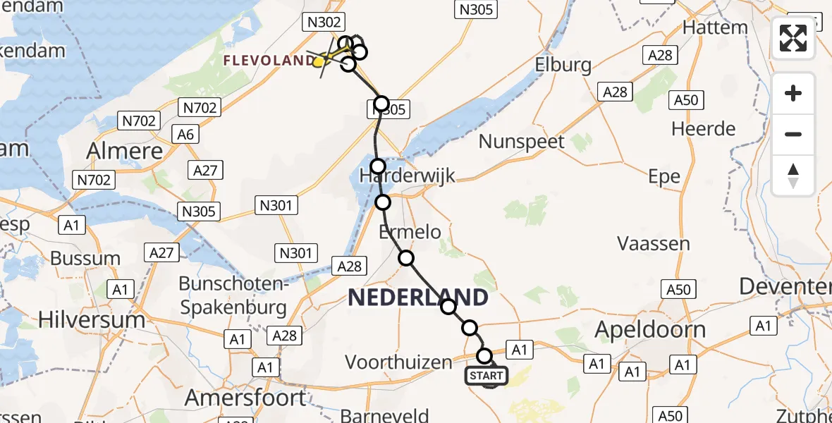 Routekaart van de vlucht: Politiehelikopter naar Lelystad Airport, Bosbergerweg