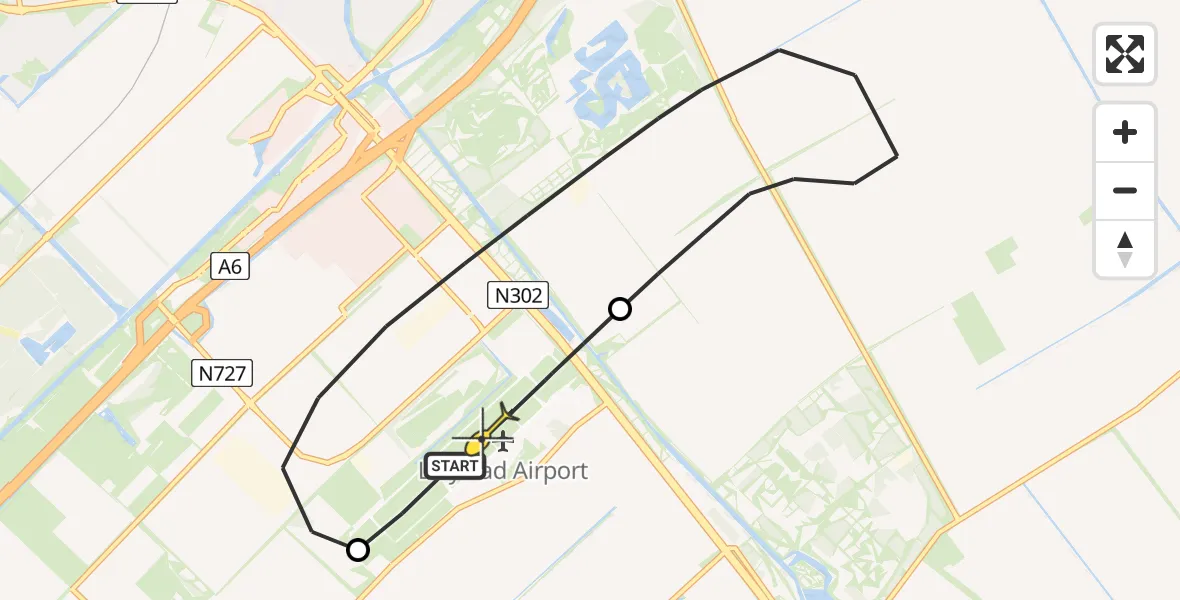 Routekaart van de vlucht: Politieheli naar Lelystad Airport, Emoeweg
