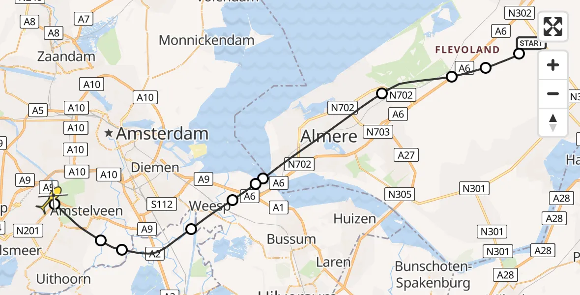 Routekaart van de vlucht: Politieheli naar Schiphol, Emoeweg